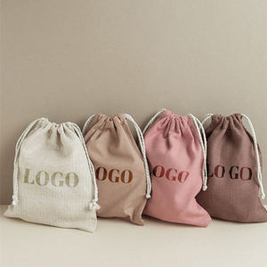 Pink Polyester/Cotton Muslin Bags Water Resistant Eco-Friendly Durable Washable Adjustable <b>Drawstring</b> Logo Print Promotional - Product Image 3