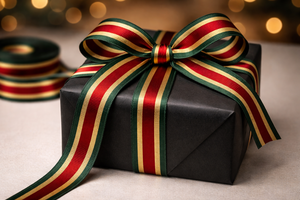 Cinta de Grogrén de 25 mm de Neelkamal Industries, con Rayas Verdes, Rojas y Doradas, Cinta Decorativa Metálica Lurex para Envoltura de Regalos - Product Image 4