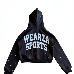 Custom OEM 100% Cotton Oversized Rhinestone Distressed Print Hoodie Zip-Up <b>Pullover</b> Streetwear Wholesale Unisex Sweatshirt - Product Image 2