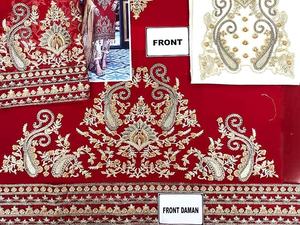 2021 élégant traditionnel rouge en mousseline de soie robe de mariée brodé soie rayonne Viscose Salwar Kameez vente chaude pour coton lin - Product Image 4