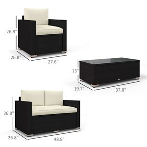 Set Divano 4 Pezzi in Rattan Crema con Poltrone, Tavolino da Caffè con Piano in Vetro, Mobili da Esterno in Vimini per Giardino, Ospedali, Palestre - Product Image 3