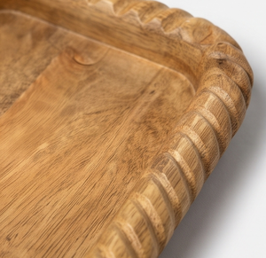 Unique Carved Rope Pattern <b>Wooden</b> Serving Tray Natural Hardwood Platter with Textured <b>Border</b> and Raised <b>Edge</b> - Product Image 5