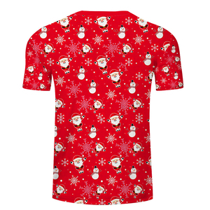 <b>Mens</b> Christmas Santa T-<b>Shirt</b> <b>Red</b> Short Sleeve O-Neck Casual Regular Fit Front Logo Durable Digital Printing 100% Polyester - Product Image 2