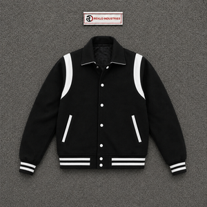 Veste universitaire personnalisée en satin noir avec panneaux d'épaule blancs, veste de baseball premium pour hommes et femmes, style universitaire classique - Product Image 5