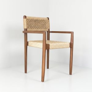 Living Room Chairs Modern Minimalist Solid Teak Wood Stackable Accent <b>Armchair</b> Rope Woven Seat For Villa Apartment Sourcing - Product Image 1