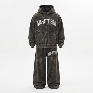 Conjunto de Sudadera con Capucha y Pantalones Deportivos para Hombre, Color Marrón Grisáceo, Estampado Botánico, Cierre de Cremallera, Corte Holgado, Estilo Urbano, Personalizable OEM ODM, Venta al Por Mayor - Product Image 3