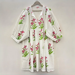 Vestido Casual Midi para Mujer, Tejido 100% Algodón, Liso, Manga Corta, Cintura Imperio, Estilo Babydoll, Cuello en V, Holgado, Funcional - Product Image 2