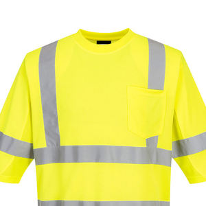T-shirt de travail haute visibilité pour homme en polyester, vêtement de sécurité réfléchissant jaune avec poches et bandes - Product Image 3