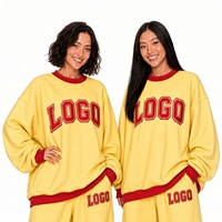 Sweat-shirt rose oversize pour femme avec logo rouge imprimé, col rond, épaules tombantes, manches longues, en coton tricoté, pour l'automne