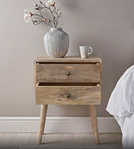 โต๊ะข้างเตียงไม้โอ๊คสไตล์นอร์ดิกมินิมอล ดีไซน์แบบโบราณสไตล์ฟาร์มเฮาส์ สำหรับวิลล่า เฟอร์นิเจอร์ห้องนอนไม้ - Product Image 3