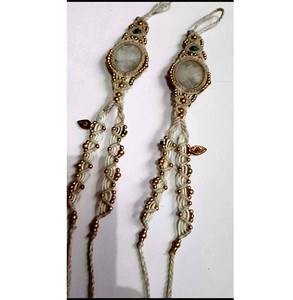 Haute apparence oeil de tigre forme carrée gemmes macramé cheville fil de couleur noire avec perles dorées macramé cheville Boho Style cheville - Product Image 4