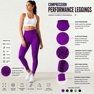 High Waist Knitted Eco-Friendly Yoga <b>Leggings</b> Breathable Stretch <b>Workout</b> Tights Quick Dry Full Length 180g <b>Pockets</b> Activewear - Product Image 1