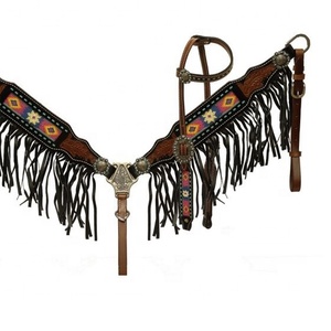 Hecho a mano 100% cuero de vaca occidental con cuentas una oreja Headstall calidad superior tallado a mano flecos trabajo caballo Fabricante Mayorista - Product Image 1