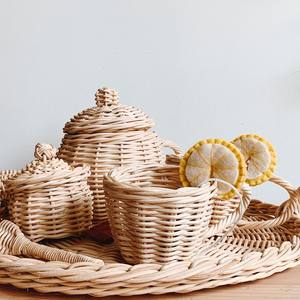 Rattan tea cup <b>set</b> high quality children developmental toys pretend play <b>teapot</b> toy for kids - Product Image 4