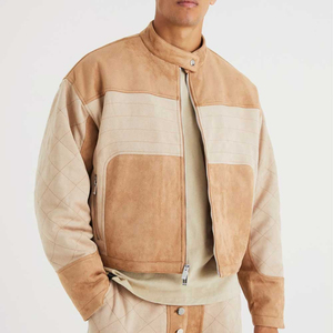 <b>Men's</b> High Quality <b>Suede</b> Bomber <b>Jacket</b> Color Blocking Stand Collar Zipper Closure Casual Autumn Wear Eco-Friendly - Product Image 4