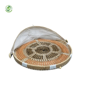 Woven straw food <b>cover</b> with brown pattern Kitchenware and <b>table</b> decoration Wholesale eco-friendly Made in Vietnam - Product Image 1