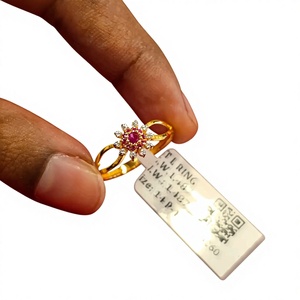 22K Solid Gold Flower <b>Ring</b> for Women Traditional Indian Ruby and CZ Accented Pure Gold <b>Finger</b> <b>Ring</b> Handcrafted Fine Jewelry - Product Image 1