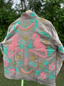 Chaqueta de Moda para Mujer, Premium, de Terciopelo Bordado, Transpirable, Ecológica, 100% Algodón, Tejida a Mano, con Manga Tres Cuartos | - Product Image 5