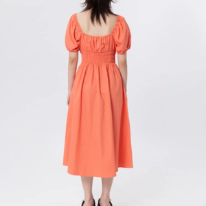 Square Neck A-Line Midi <b>Dress</b> Cap Sleeve <b>Elastic</b> Waist Loose Fit Solid Color Breathable Woven Cotton Casual Summer <b>Dress</b> - Product Image 2