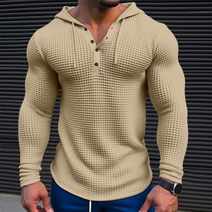 Sweat-shirt à capuche pour homme en tricot gaufré à manches longues, coupe classique pour l'automne et l'hiver - Product Image 4