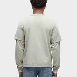 Nouveau T-shirt Homme 2026 Tendance Beige Double Couche Manches Longues Vintage Épais Coupe Ample Décontracté en Jersey Écologique - Product Image 2