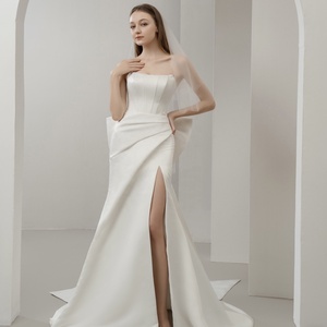 OEM robe de mariée sirène en satin de haute qualité faite à la main TNBPno29 avec décoration en dentelle pour la mère de la mariée - Product Image 1