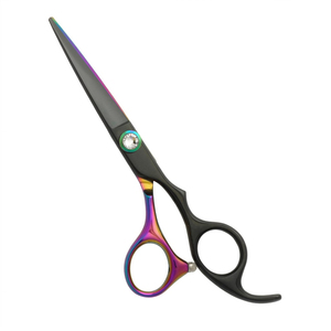 Ciseaux de coiffure haut de gamme, finition noire mate, détail de poignée arc-en-ciel, ciseaux de salon professionnels en acier inoxydable - Product Image 1