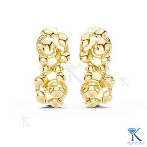 ต่างหูห่วงแบบ Huggie ลายใบไม้ดอกไม้ขัดเงาอย่างหรูหรา ทองคำแท้ 14K เครื่องประดับผู้หญิงคุณภาพสูง KRUP JEWELS - Product Image 1