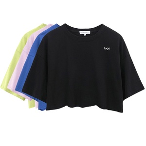 T-shirt décontracté à manches courtes et col rond pour femme, noir, coupe classique, 100 % coton molletonné, anti-plis, respirant, écologique - Product Image 1