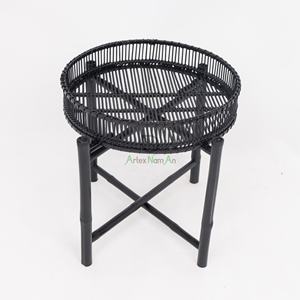 Table portable multifonctionnelle pour ordinateur portable avec ventilateur de refroidissement Plateau de service rond pour le petit-déjeuner Plateau de lit décoratif en rotin d'acier inoxydable - Product Image 4