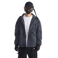 Jaket Windbreaker Pria Berkerudung Reflektif Warna Gradasi Lapisan PU Streetwear Ritsleting Ringan untuk Musim Gugur