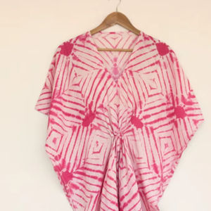 Vestido Maxi Kaftan Bohemio de Alta Calidad, Ecológico, 100% Algodón, con Encaje, Tie Dye, Cintura Elástica, Mangas Dolman, Transpirable - Product Image 1