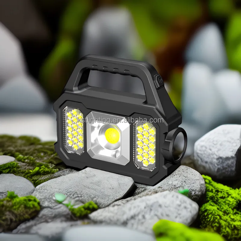 Multifunction power bank work light searchlight handheld rechargeable COB silver outdoor solar led camping lamp flashlight torch
