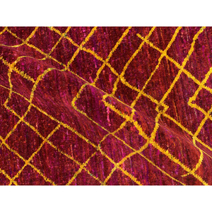 Tapis en soie et laine noués à la main, motif treillis moderne haut de gamme, tapis d'appoint 3D à poils ras - Product Image 4