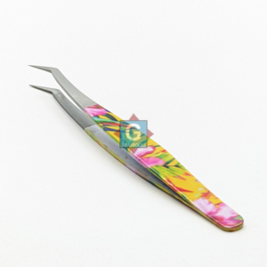 Pinces à cils en acier inoxydable les plus vendues avec motif floral, pointe incurvée précise, outil de beauté de précision - Product Image 1