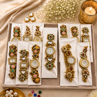 Bracelet montre en or plaqué or Kundan du Cachemire de qualité supérieure avec perles Meenakari pour femmes, occasions traditionnelles de mariage, nouvel an, Diwali, occasions festives