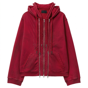 Top Trendy Boxy Unisex Triple Zipper <b>Hoodies</b> Eco-Friendly <b>Polyester</b>/Cotton Winter <b>Hoodies</b> 3 Zipper Short Length Boxy <b>Hoodies</b> - Product Image 1