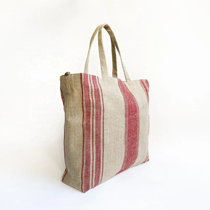 Sac shopping en toile de jute écologique imprimé sur mesure, avec poignée en cuir, fermeture éclair, motif lettres, pour usage quotidien. - Product Image 4