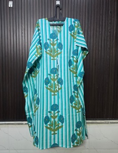 Caftán de Algodón con Estampado Floral para Mujer, Cuello en V, Manga Corta, Largo Completo, con Cordón Ajustable, Ropa de Dormir Informal de Verano - Product Image 5