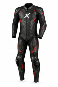 X Sport Custom Fit One-Piece Leather Motorcycle <b>Suit</b> | Black <b>Red</b> Gray | X Logo | OEM ODM Manufacturer | Premium Design | Racing - Product Image 1