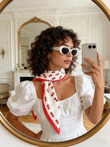 Foulard carré imprimé cerises pour femme, bandana tendance, foulard pour cheveux, cache-cou, accessoire léger au toucher soyeux pour femme - Product Image 4
