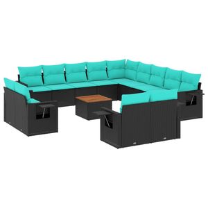Juego de sofás de jardín de ratán sintético negro de 14 piezas con cojines - Product Image 2