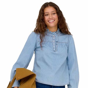 Camisa de Mezclilla para Mujer, Personalizada, Informal, Suave, Corte Clásico, Cierre de Botones, Manga Larga, Acabado Lavado - Product Image 1