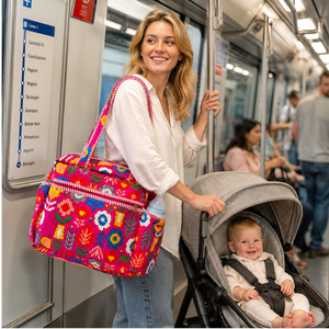 Premium Cotton Jaipur Block Print Nappy <b>Bag</b> Quilted Baby Organizer Eco Friendly Durable Zip Closure Casual Outing Travel Ready - Product Image 4
