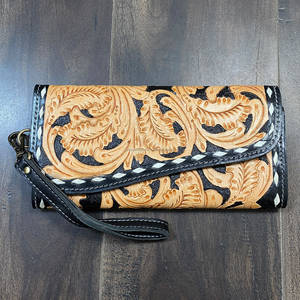 Nouveau portefeuille pour femme en cuir véritable, style western, orné de motifs floraux sculptés à la main, avec dragonne amovible – Cadeau idéal pour elle - Product Image 2