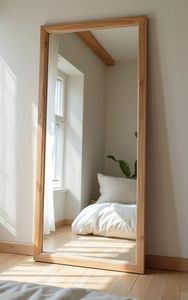 Mid Century Wooden Wall <b>Mirror</b> Full Length Framed <b>Mirror</b> Decorative Hanging <b>Mirror</b> for Living Room Bedroom - Product Image 2