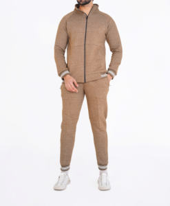Men's Brown Tracksuit Full Sleeve Casual Autumn Wear <b>Polyester</b> Cotton Joggers Set with Side Pockets Stand Collar Zipper Fly - Product Image 5