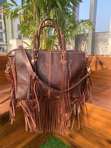 Bolso de mano con flecos de piel de vaca de estilo occidental, bolso de compras grande con borlas de alta calidad para mujer, novedad - Product Image 5