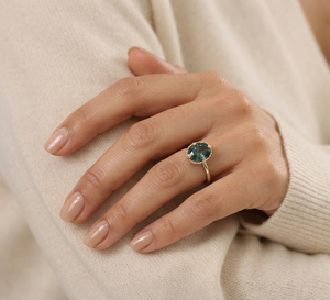 Wholesale Custom Fine Jewelry 14K Gold Oval <b>Green</b> Stone Engagement <b>Ring</b> Minimalist Luxury Vintage Milgrain Solitaire <b>Ring</b> - Product Image 5