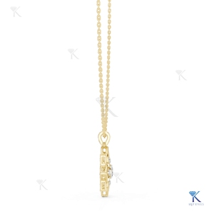 จี้เพชรเลี้ยงในห้องปฏิบัติการ ลายดอกไม้ฉลุลาย สร้อยคอทองคำแท้ 14K 18K สำหรับผู้หญิง ดีไซน์ดอกบัว ผู้ผลิตเครื่องประดับขายส่ง - Product Image 2